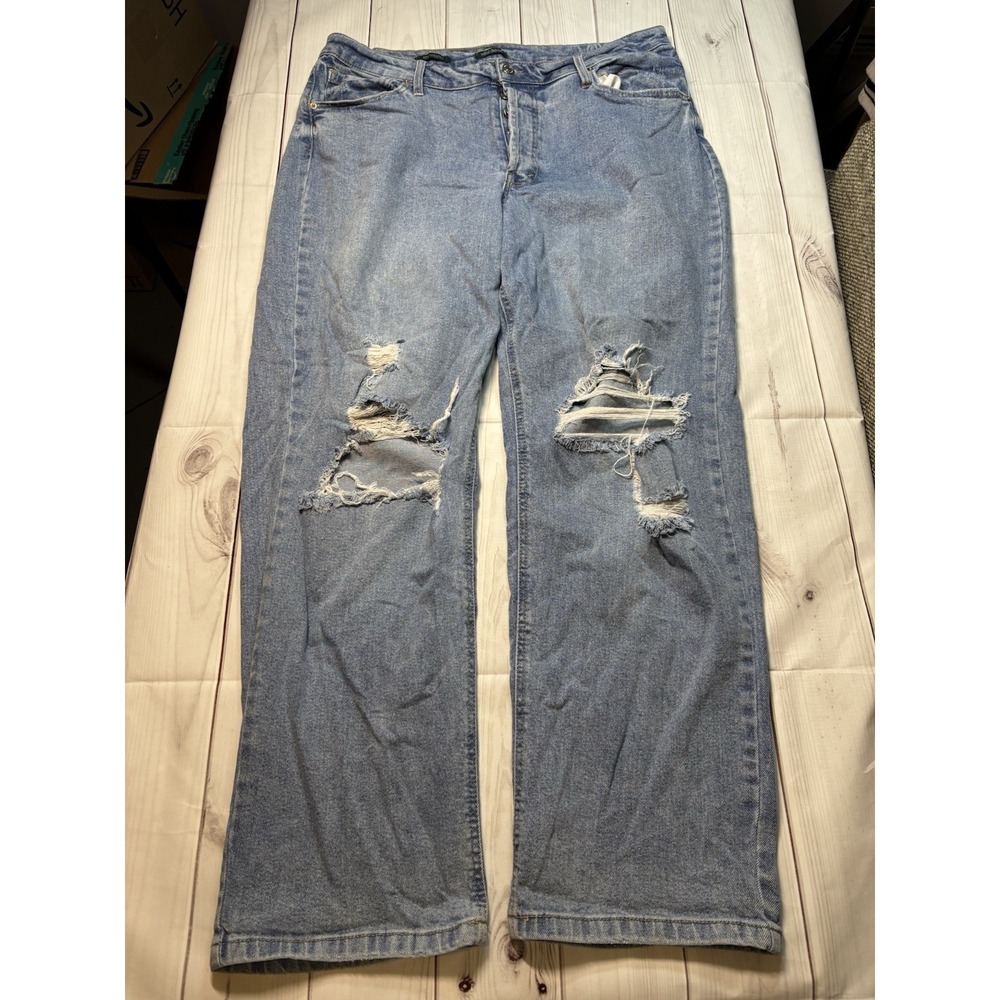 Women's Wild Fable Denim Blue Jeans Ripped Size 16 Super High Rise Straight